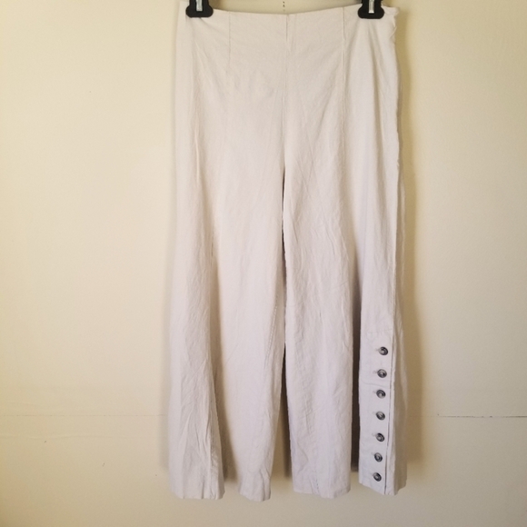 ANTHROPOLOGIE Natural Linen Wide Leg High Waist Cropped Culottes Size 0 - Picture 1 of 10